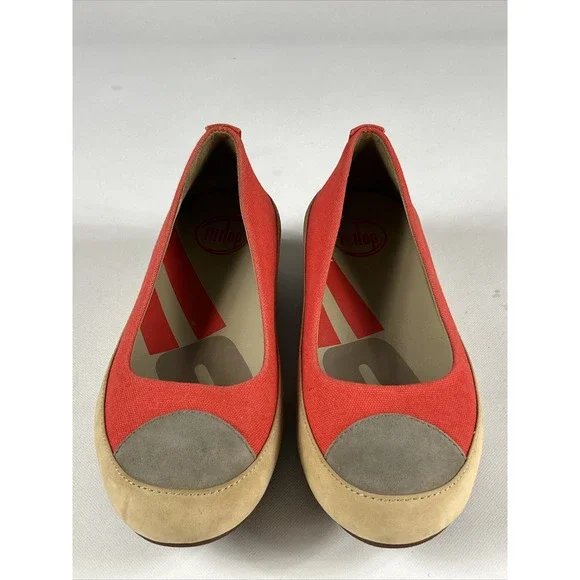 FitFlop Due Canvas Shoes Womens 5.5US 36EU Red Platform Toning Ballet Flats - Picture 5 of 11